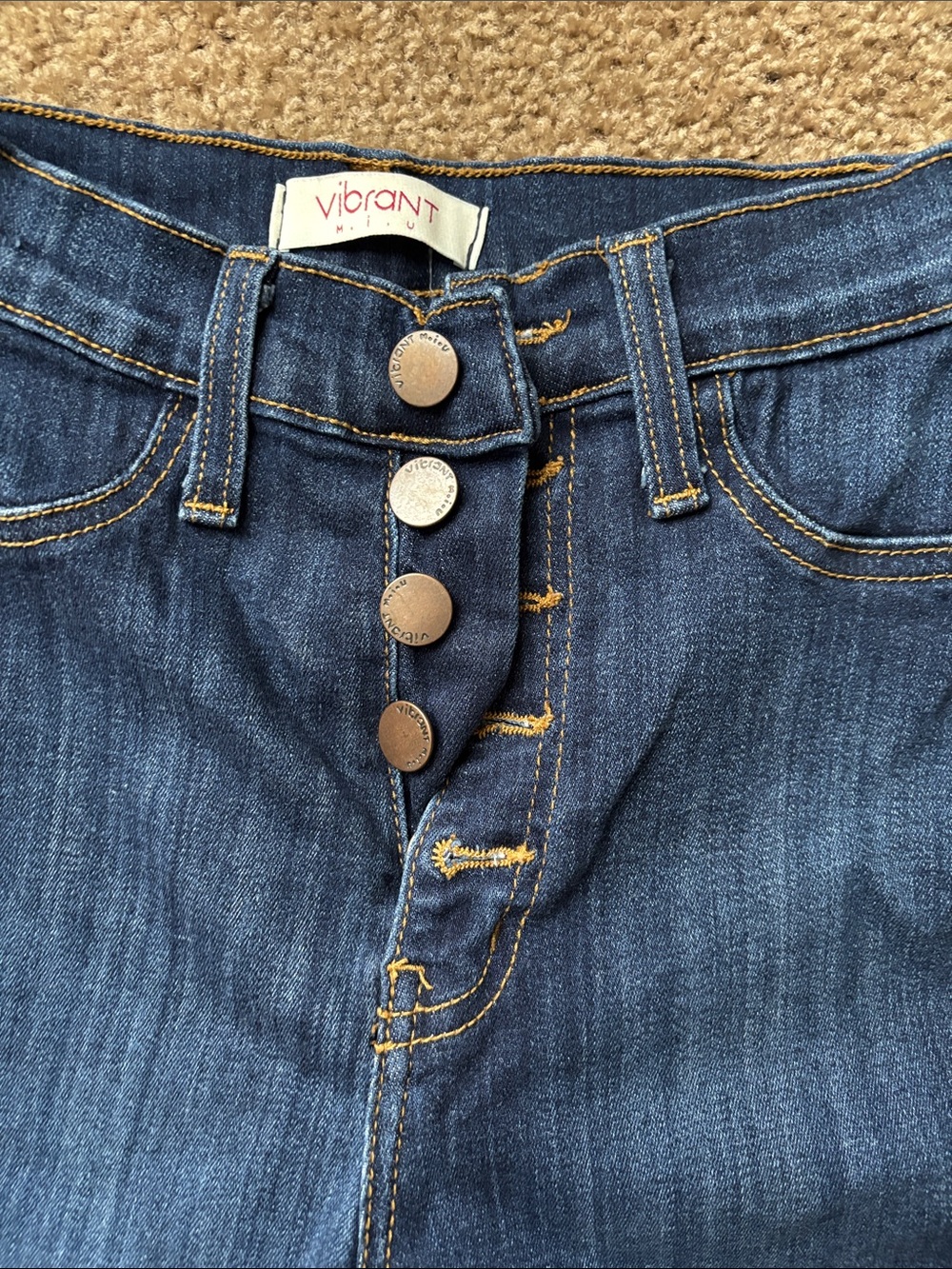 Vibrant Dark Blue High-Rise Button-Fly Flare Jeans - Picture 3 of 4